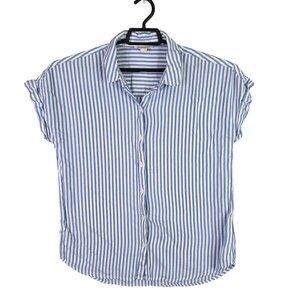 Womens Beach Lunch Lounge Blue & White Striped Sleeveless Shirt Button Up Size M